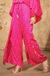 Buy_Aditi Somani_Pink Modal Satin Print Bandhani V Neck Pattern Blouse With Double Flap Pant_Online_at_Aza_Fashions