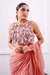 AMRTA by GUNEET KONDAL_Pink Shell  Viscose Chiffon Hand Pleated And Pre-draped Ruffle Saree With Blouse _at_Aza_Fashions