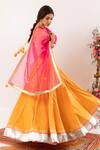 Rivaaj Clothing_Yellow Floret Pattern And Lurex Striped Lehenga Set _at_Aza_Fashions