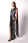 431-88 By Shweta Kapur_Grey Shimmer Jersey And Liquid Waterfall Pre-draped Saree With Top  _Online_at_Aza_Fashions
