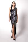 Buy_431-88 By Shweta Kapur_Grey Shimmer Jersey And Liquid Waterfall Pre-draped Saree With Top  _Online_at_Aza_Fashions