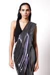 Shop_431-88 By Shweta Kapur_Grey Shimmer Jersey And Liquid Waterfall Pre-draped Saree With Top  _Online_at_Aza_Fashions