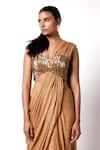 Buy_431-88 by Shweta Kapur_Gold Silk And Shimmer Jersey Star Pre-draped Saree With Corset Bustier  _Online_at_Aza_Fashions