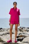 MATI_1_Pink Cotton Collared Ekin Solid Shirt And Shorts Set _Online_at_Aza_Fashions
