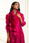Omana By Ranjana Bothra_Pink Chanderi, Organza Embroidery, Applique V-neck Safina A-line Kurta Set _at_Aza_Fashions