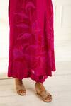 Omana By Ranjana Bothra_Pink Chanderi, Organza Embroidery, Applique V-neck Safina A-line Kurta Set _Online_at_Aza_Fashions