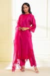 Omana By Ranjana Bothra_Pink Chanderi, Organza Applique, Cut Shahin Placement Embroidered Kurta Set _Online_at_Aza_Fashions