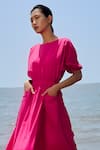 Mati_Pink Cotton Boat Neck Sphara Drop Crotch Bottom Jumpsuit _Online_at_Aza_Fashions