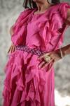 Shop_Negra Elegante_Pink Organza, Chanderi Round Ruffle Top And Pant Set_Online_at_Aza_Fashions