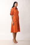 Veera Wear_Orange Cotton Solid Collared Neck Pocket Dress  _Online_at_Aza_Fashions