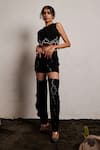 Buy_Pocket Stories_Black Microsuit Embroidery Beads And Wave Pattern Crop Top & Thigh Cutout Pant Set _Online_at_Aza_Fashions