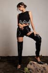 Buy_Pocket Stories_Black Microsuit Embroidery Beads And Wave Pattern Crop Top & Thigh Cutout Pant Set 