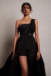 Pocket Stories_Black Crepe Embroidery Bugle Beads And Sequin One Butterfly Gown  _at_Aza_Fashions