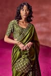 Punit Balana_Green Organza Silk Border Embroidered Saree With Blouse_Online_at_Aza_Fashions