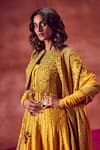 Punit Balana_Yellow Chanderi Silk Resham, Mirror And Beads Embroidered Jacket & Anarkali Set _Online_at_Aza_Fashions