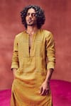 Punit Balana Yellow Satin Silk Hand Block Print Kurta Set Online at Aza Fashions Punit Balana_Yellow Satin Silk Hand Block Print Kurta Set _Online_at_Aza_Fashions
