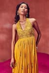 PUNIT BALANA_Yellow Satin And Organza Printed & Embroidery Hand Block Gown _Online_at_Aza_Fashions