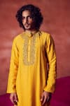 PUNIT BALANA_Yellow Chanderi Silk Embroidery Resham And Sequin Kurta Set _Online_at_Aza_Fashions