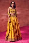 Buy Punit Balana Yellow Hand Block Print, Resham And Mirror Scoop Neck Lehenga Set at Aza Fashions Buy_Punit Balana_Yellow Hand Block Print, Resham And Mirror Scoop Neck Lehenga Set _at_Aza_Fashions