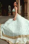 Buy_Dheeru Taneja_Green Crepe Qala Pearl Embroidered Lehenga Set_Online_at_Aza_Fashions