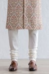 Buy_Qbik_Multi Color Sherwani Embroidered Kashmiri Salah Set _Online_at_Aza_Fashions