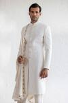 Buy_Qbik_Ivory Sherwani Cotton Silk Embroidered Purdil Pintuck Textured Set _Online_at_Aza_Fashions