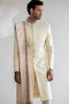 Buy_Qbik_Cream Sherwani Self Design Jameel Set  _Online_at_Aza_Fashions