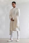 Qbik_Ivory Sherwani Lucknawi Embroidered Georgette Jazam Set  _Online_at_Aza_Fashions