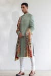 Buy_Qbik_Green Sherwani Jaquard Self Design Maqbul Set With Darbar Stole _Online_at_Aza_Fashions