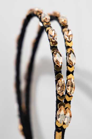 Born Flash_Gold Crystals Double Layer Embellished Hairband _Online_at_Aza_Fashions
