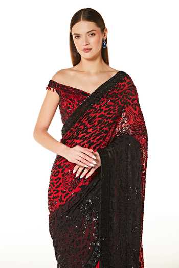 Shop_Rabani & Rakha_Black Georgette Sequins, Beads One Zaynab Shaded Saree With Embroidered Blouse _at_Aza_Fashions