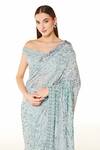 Rabani & Rakha_Silver Georgette Sequins, Cut Work Zaynab Hand Embroidered Saree With Blouse _Online_at_Aza_Fashions