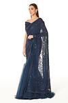 Buy_Rabani & Rakha_Blue Net Hand Embroidered Sequins Carmen Sairaa Lehenga Saree Set  _Online_at_Aza_Fashions