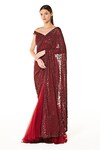 Buy_Rabani & Rakha_Maroon Net Hand Embroidered Sequins Sairaa Lehenga Saree With Blouse  _Online_at_Aza_Fashions