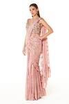 Buy_Rabani & Rakha_Pink Georgette Sequins, Cut Work Embroidered Pre-draped Saree With Blouse _Online_at_Aza_Fashions