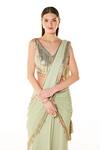 Rabani & Rakha_Green Georgette Sequins, Beads V-neck Sairaa Pant Saree With Blouse _Online_at_Aza_Fashions