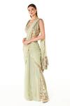 Buy_Rabani & Rakha_Green Georgette Sequins, Beads V-neck Sairaa Pant Saree With Blouse _Online_at_Aza_Fashions