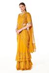 Buy_Rabani & Rakha_Yellow Georgette Sequins, Cut Work Sairaa Layered Pre-draped Saree With Blouse _Online_at_Aza_Fashions