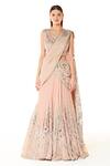 Rabani & Rakha_Peach Georgette Embroidery Gota Patti Adha Lehenga Saree With Blouse  _Online_at_Aza_Fashions