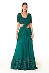 Rabani & Rakha_Green Net And Georgette Embroidery Adha Lehenga Saree With Blouse  _Online_at_Aza_Fashions