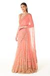 Buy_Rabani & Rakha_Pink Net Embroidery Bead U Neck Adha Lehenga Saree With Blouse  _Online_at_Aza_Fashions