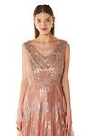 Buy_Rabani & Rakha_Pink Net Embroidery Sequin V Neck Adah Gown  _Online_at_Aza_Fashions