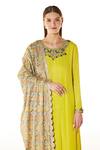 Rabani & Rakha_Green Georgette Sequins, Stones Boat Neck Ayat Kurta Set With Jaal Print Dupatta _Online_at_Aza_Fashions