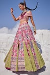 The Royaleum_Green Silk, Crepe Sequins, Beads Hand Embroidered Blouse Bridal Lehenga Set _Online_at_Aza_Fashions