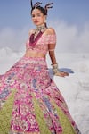Shop_The Royaleum_Green Silk, Crepe Sequins, Beads Hand Embroidered Blouse Bridal Lehenga Set _Online_at_Aza_Fashions
