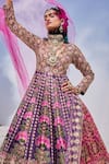 Buy_The Royaleum_Purple Silk, Organza Cut Work, Embroidery V-neck Cutdana Anarkali With Dupatta _Online_at_Aza_Fashions