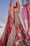 The Royaleum_Red Silk, Organza Sequins, Beads, Stones V-neck Embroidered Anarkali Set _Online_at_Aza_Fashions
