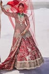 The Royaleum_Red Silk, Organza Sequins, Beads, Stones V-neck Embroidered Anarkali Set _Online