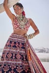 Buy_The Royaleum_Blue Silk, Crepe Sequins, Gota Resham Hand Embroidered Blouse Bridal Lehenga Set 