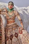 Shop_The Royaleum_Beige Silk, Crepe Beads, Sequins, Embroidery Round Neck Bridal Lehenga Set _Online_at_Aza_Fashions